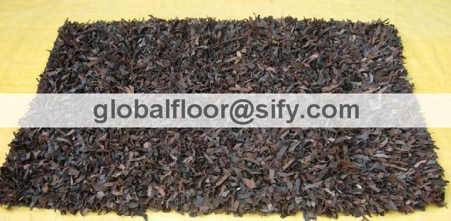 Gff-4262 leather shaggy rug soft leather-choclate 